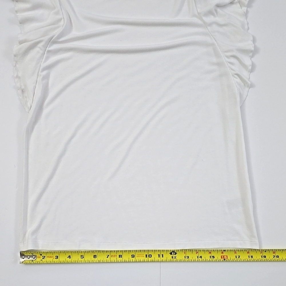 Lord & Taylor Women's White Ruffle Sleeves Top Soft Stretch Viscose Blend Size S - Picture 9 of 10